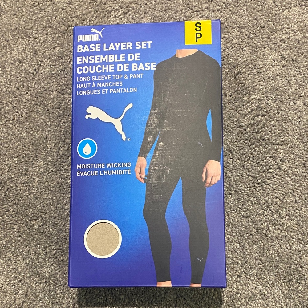 Puma Black Base Layer Set with Long Sleeve Top and pants new in pack size small
